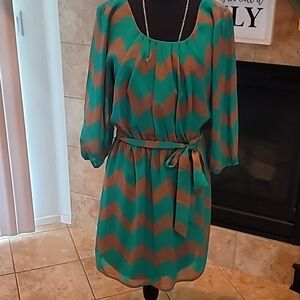 Teal and light brown dress